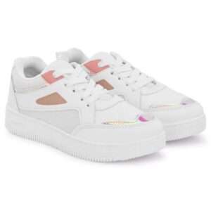 White Rexine sneakers for womens