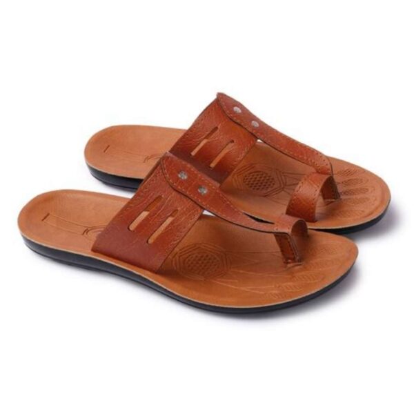 Men's Tan Embossed kolhapuri pu sandal - Image 5