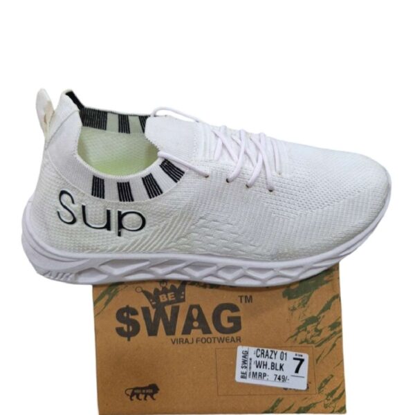 White/Black Slip on with laces sport shoes for men