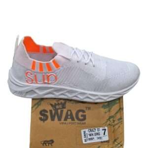 White/Orng slip on with laces sports shoe for men