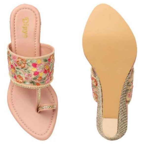 Embroidery slim block heel sandals for women - Image 7