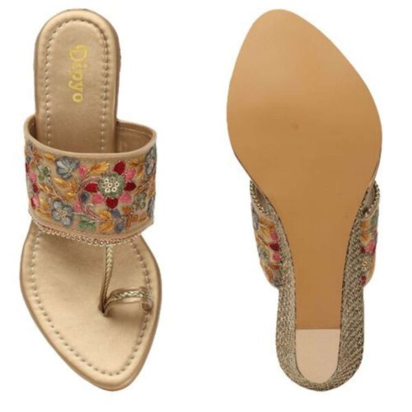 Embroidery slim block heel sandals for women - Image 2