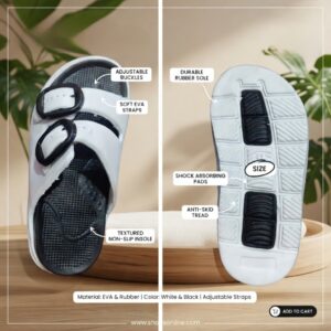 Lightweight Eva black- white adjustable strap men sandal